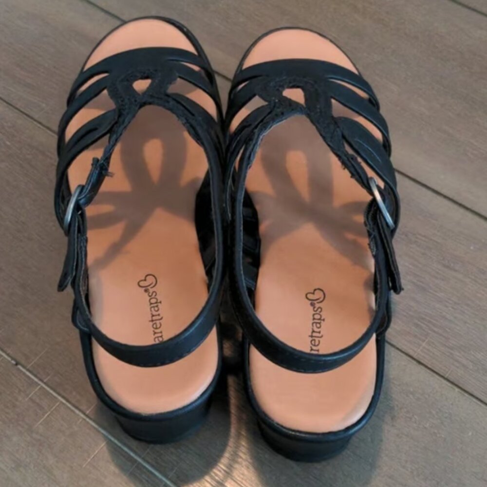 Baretraps Black Wedge Sandals Braided T-Strap Comfort Platform Shoes